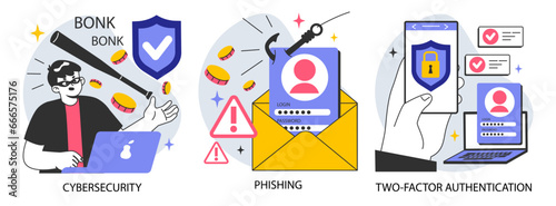 Data privacy set. Cyber or web security . Database safety of a digital device.