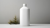 White empty shampoo bottle isolated mock up in modern light grey bathroom interior