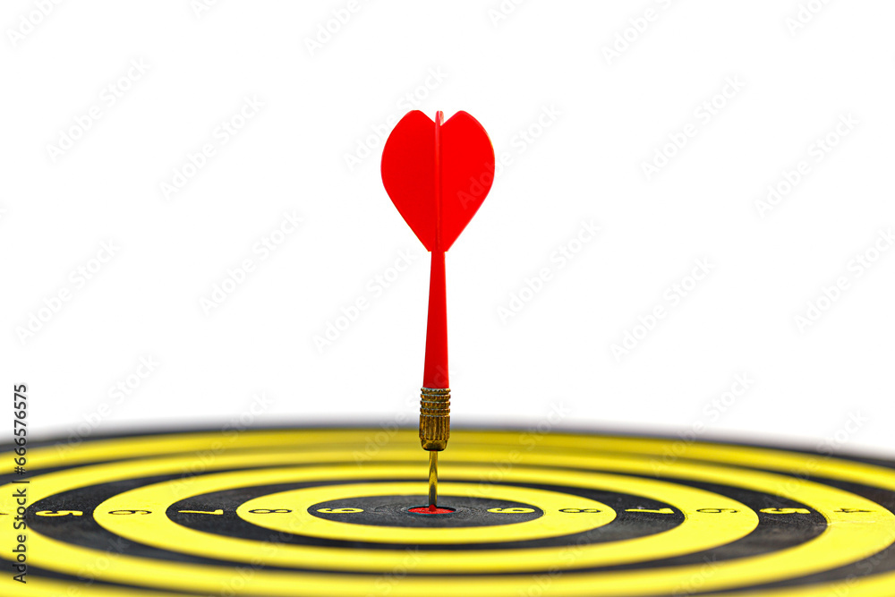 Fototapeta premium Red dart hit to center of dartboard