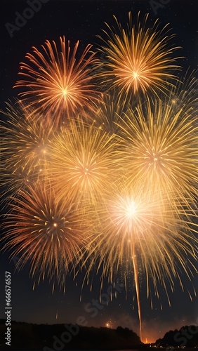 Golden firework. fireworks pyrotechnics on dark night. fireworks images