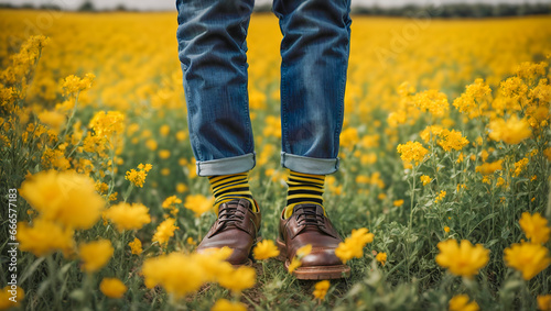 A man in a field of yellow flowers