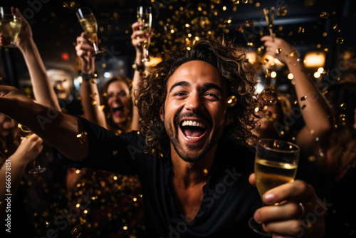 young man with a drink in her hand on New Year's Eve at a New Year's Eve party