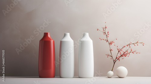 White empty vases in modern interior mock up © Oksana