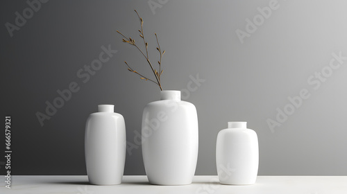 White empty vases in modern interior mock up © Oksana