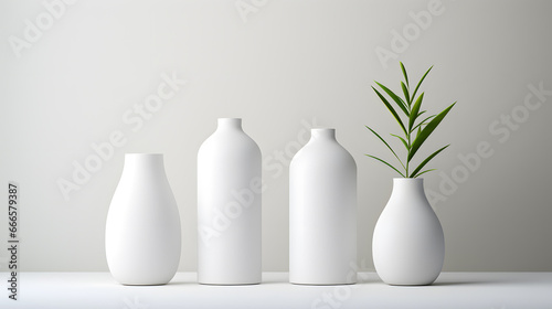 White empty vases in modern interior mock up