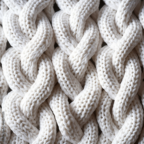  White knit fabric texture with braids. Knitted background
