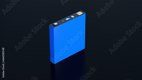 blue prismatic cell, rectangular lithium ion phosphate LFP battery for modern electric vehicles and energy storage, 3d rendering