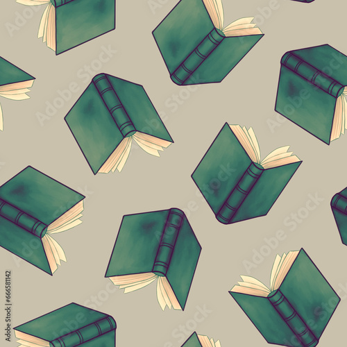 Seamless pattern with books. Cute hand drawn illustration. Background texture for fabric, stationary, design, print.