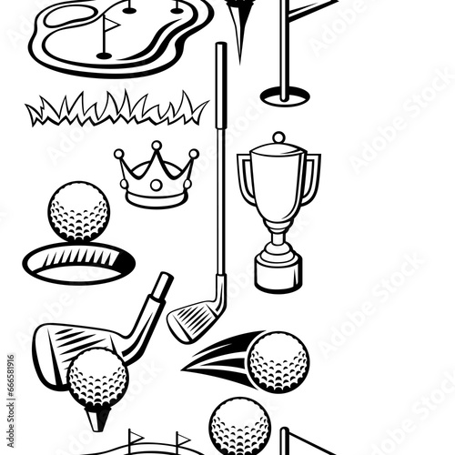 Pattern with golf items. Sport club illustration.