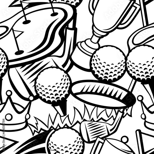 Pattern with golf items. Sport club illustration.