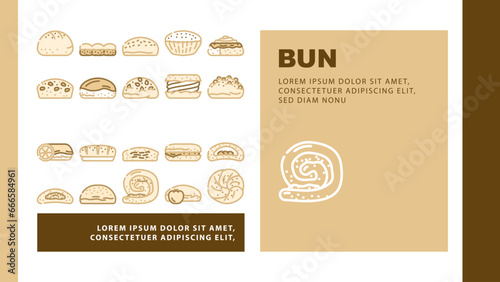 bun bread burger hamburger landing web page vector. food sandwich, sesame roll, brioche chinese, taiwan top, empty meat, view baked bun bread burger hamburger Illustration