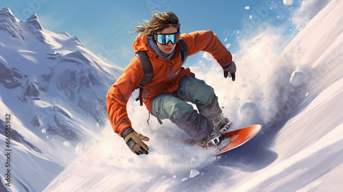 snowboarder jumping in the mountains, generate AI