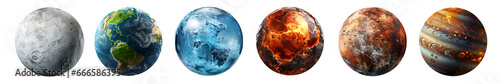 Set of realistic planets isolated on transparent background. Generative AI