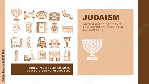 judaism religion jewish landing web page vector. jew israel, synagogue hanukkah, star hanuka, people, israeli hebrew, holocaust judaism religion jewish Illustration
