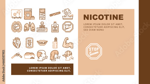 nicotine tobacco unhealthy landing web page vector. health product, danger snus, chemical pouch, box lifestyle, cigarette smoking nicotine tobacco unhealthy Illustration
