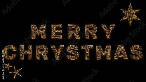 Merry Christmas Sign with Typo Made of Lights Arranged and Connected in Delaunay Pattern Isolated on a Black Background