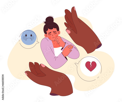 Empathy. Black female hands comforting sad heartbroken woman