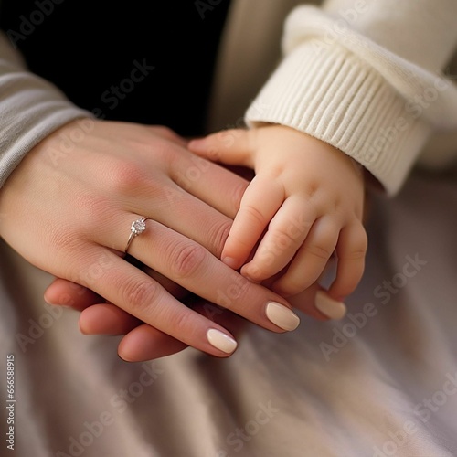 AI generated illustration of a mother tenderly holding her young child s hand