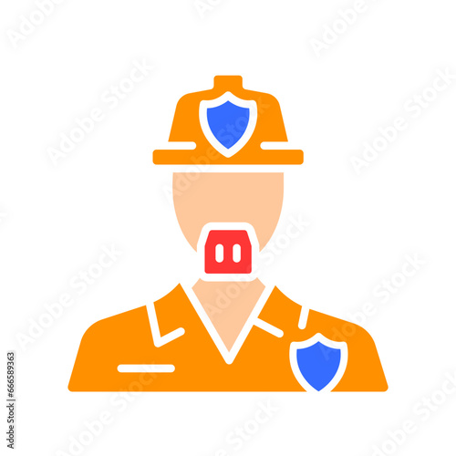 Firefighter in uniform line icon. Fire safety, water, extinguishing, safety instructions. Vector color icon on white background for business and advertising