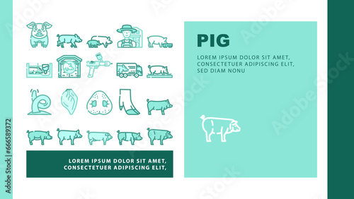 pig pork farm landing web page vector. animal piglet, hog swine, graphic,livestock, domestic bacon, cute, hand, boar pig pork farm Illustration