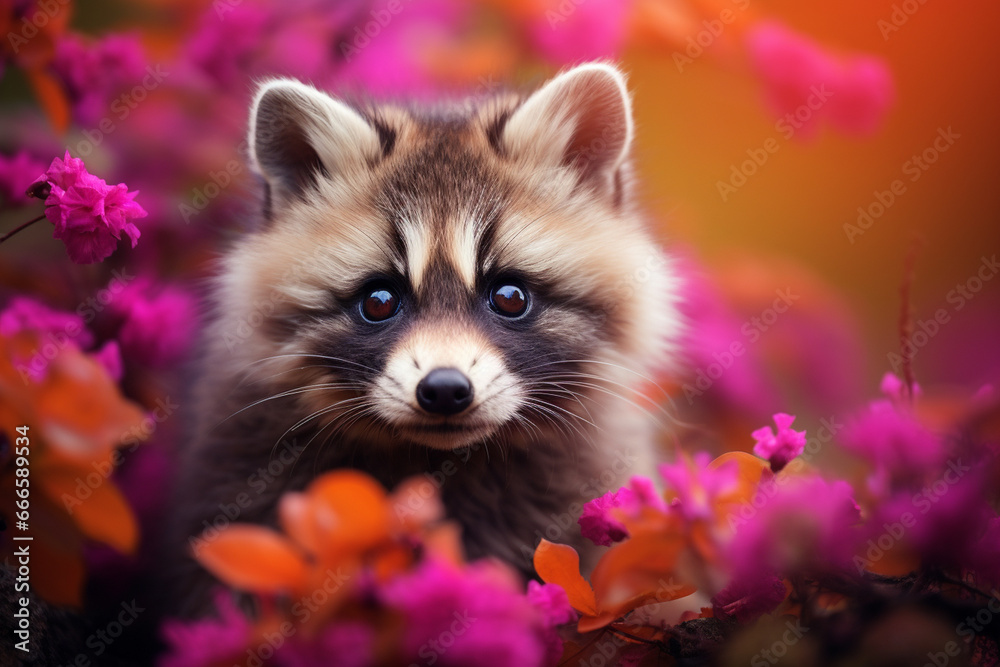 Cute little animals in colorful nature background 