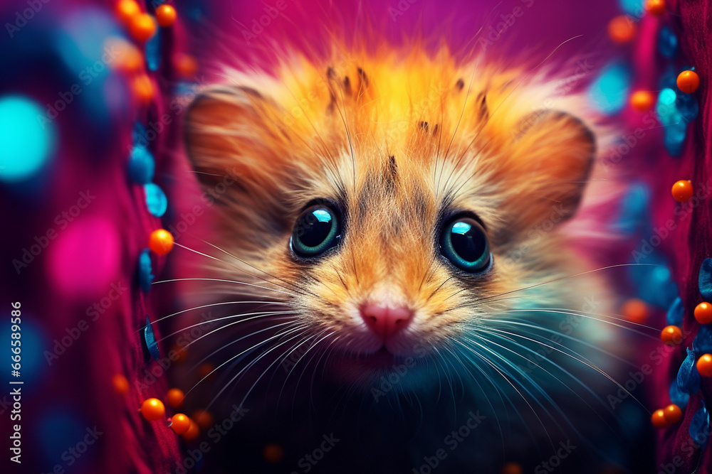 Cute little animals in colorful nature background 