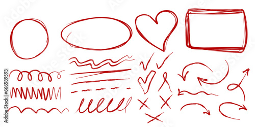 Hand drawn oval frames, highlight curve underline and arrows. Hand drawn scribble circle set. Doodle ovals and ellipses line template. Stock vector illustration isolated on white background.