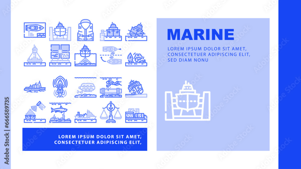 marine engineering ship landing web page vector. vessel maritime, work, sea boat, industry professional, worker crew, man, tanker marine engineering ship Illustration