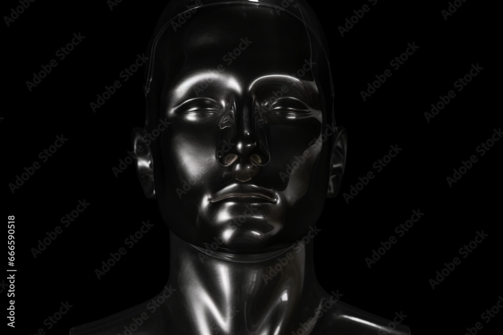 Transparent dummy head isolated on black background