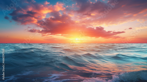 Beautiful Sunrise over the Calm Waters A Scenic Seascape of the Horizon and the Morning Glow