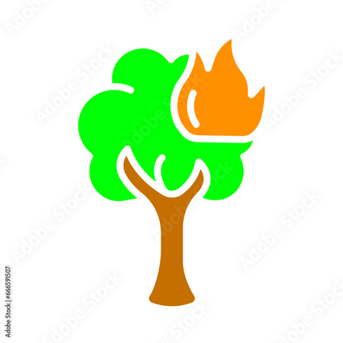 Burning tree line icon. Fire safety, water, extinguishing, safety instructions. Vector color icon on white background for business and advertising