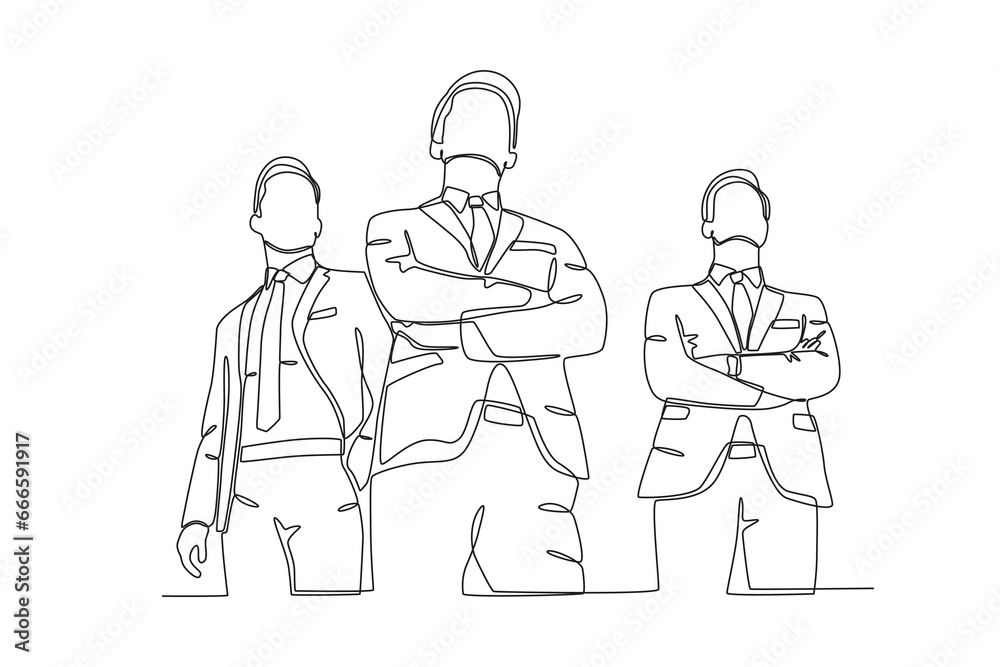 Three smart company leaders. Corporate leader one-line drawing