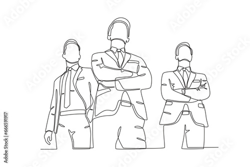 Three smart company leaders. Corporate leader one-line drawing