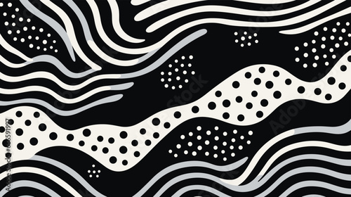 Wavy and swirled brush strokes vector seamless pattern. Bold curved lines and squiggles ornament. Seamless horizontal banner with doodle bold lines. Black and white wallpaper
