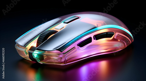 Transparent Wireless Mouse frosted glass studio lighting on white background,Generative Ai. © About