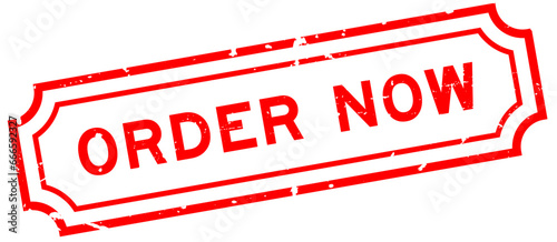 Grunge red order now word square rubber stamp on white background