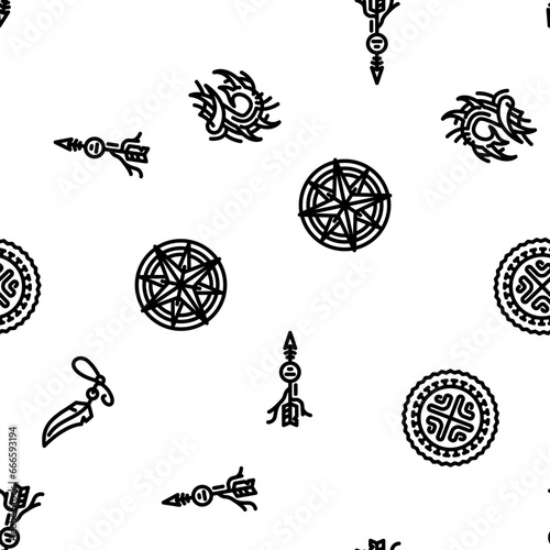 tattoo retro vintage vector seamless pattern thin line illustration