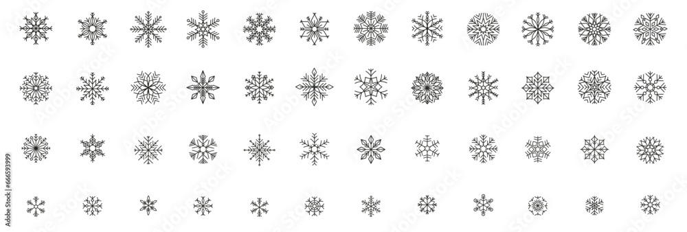 Set of snowflake outline icons. Decorative elements for Christmas and New Year. Changing contours