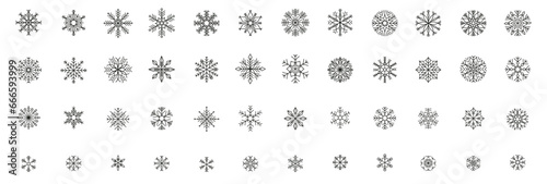 Set of snowflake outline icons. Decorative elements for Christmas and New Year. Changing contours