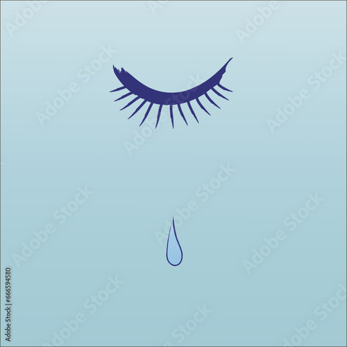 Women are crying painting in pink surface.Eye Tears Vector Icon.One beautiful brown color caucasian female eye wide open with eyebrow and eyelash cry. Crying eye icon photo