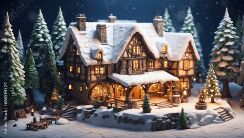 atmosphere of houses in winter village  miniature