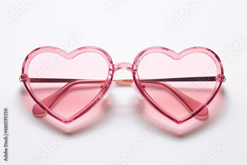 Pink heart shaped sunglasses on white background