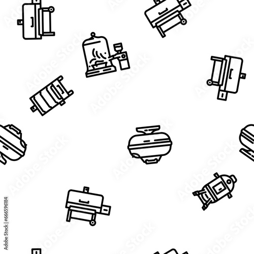 smoked meat bbq vector seamless pattern thin line illustration