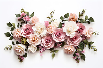  fresh branches of pion-shaped roses and eucalyptus leaves , generative ai