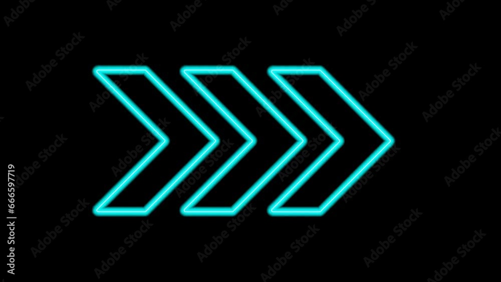 animation of a blue neon arrow moving to the right. neon arrow runs past animation of a blue neon arrow moving to the right. neon arrow runs past