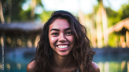 young asian woman, smiling ...