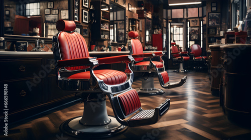 intérieur d'un salon de barbier avec fauteuils accueillants
