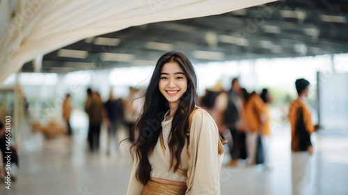 smiling asian woman in whit...