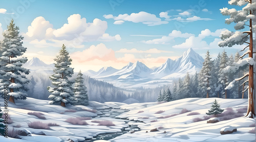 winter landscape with snow covered mountains © Designer Khalifa