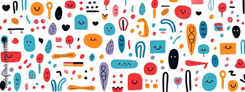 Modèle sans couture de doodle abstrait ligne drôle et mignon. Fond d’écran minimaliste pour les enfants. Toile de fond simple et enfantine. IA générative, IA